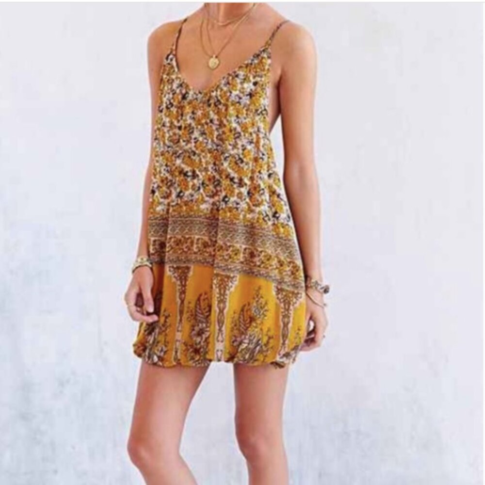 Ecote Urban Outfitters Yellow Thea Printed Mini Bubble Dress - S